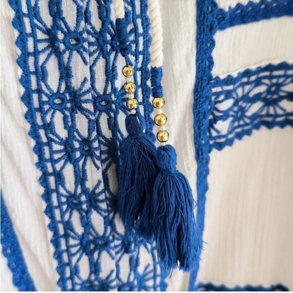 Dodo Bar Or Mustafa Cotton Cover Up Dress Blue Embroidered Tassels Mini Cover - Picture 6 of 8
